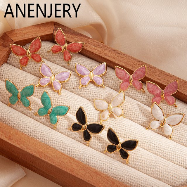 ANENJERY Ohrringe, 316L Edelstahl, Bunte Schmetterling, Damen - Bild 1