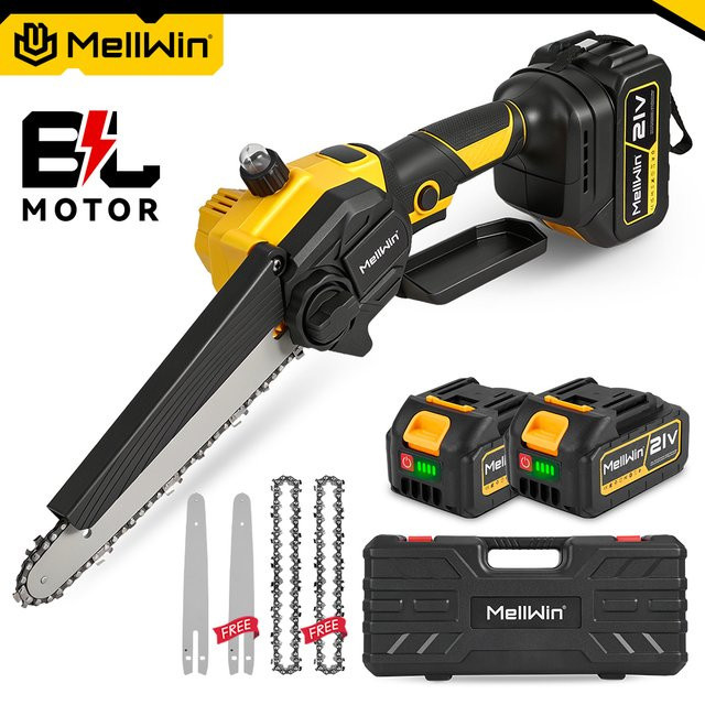 MELLWIN Bürstenlose 8-Zoll-Elektrokettensäge in Gelb für Makita LXT 18V Akku - Bild 1
