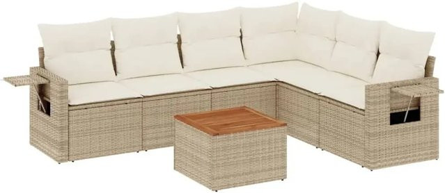 vidaXL 7-teilige Garten-Sofagarnitur aus Poly-Rattan und Akazienholz in Beige und Cremeweiß - Bild 1