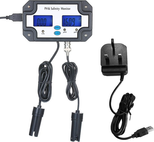 Kkmoon 2-in-1 Wasserqualitätstester zur Messung von pH-Wert und Salzgehalt in Schwarz mit UK-Stecker - Bild 1