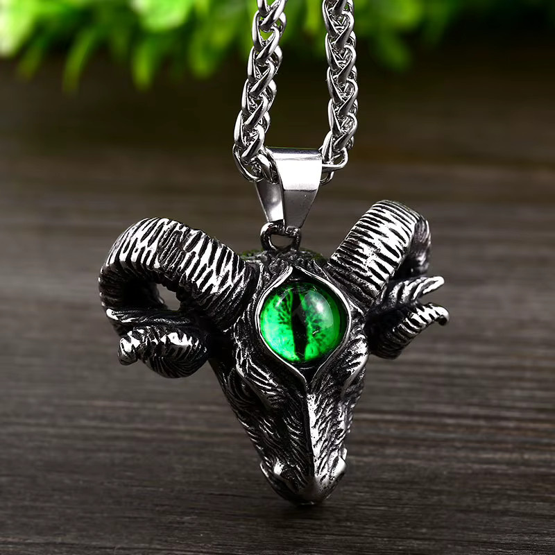 Anhänger Halskette Baphomet Ziege, Edelstahl, Silber, Herren, Vintage - Bild 2