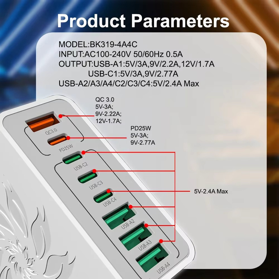 8 Ports USB-C Schnellladegerät mit PD-Technologie für iPhone, Xiaomi und Samsung, Wandadapter mit Typ-C Anschlüssen - Bild 2