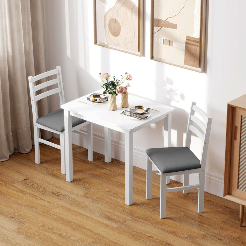 HOMCOM Essgruppe mit Esstisch und 2 gepolsterten Stühlen in Weiß, platzsparende Sitzgruppe für Küche und Esszimmer, rechteckiger Küchentisch aus Holz und MDF - Bild 2