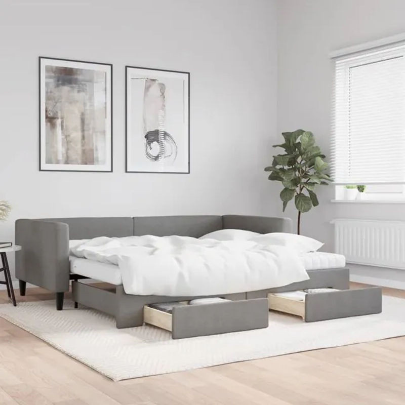 Vidaxl Schlafsofa mit Schubladen in Grau aus Stoff und Holz mit Metallgestell, Breite: 90 cm, Länge: 190 cm - Bild 1