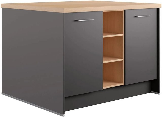 Kücheninsel Impuls Küchen IBZ4123J3 in Grafit mit modernem Design und Soft-Close-Türen, Breite: 123,4 cm - Bild 1
