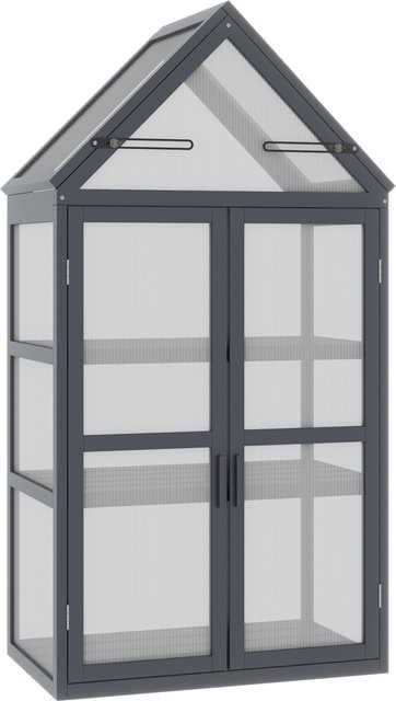 Outsunny Mini Gewächshaus aus Holz mit 3 Ebenen und aufklappbarem Dach, Pflanzenbeet mit Doppeltüren und Polycarbonat-Abdeckung, B/T/H: 70,5 x 42 x 132 cm - Bild 1