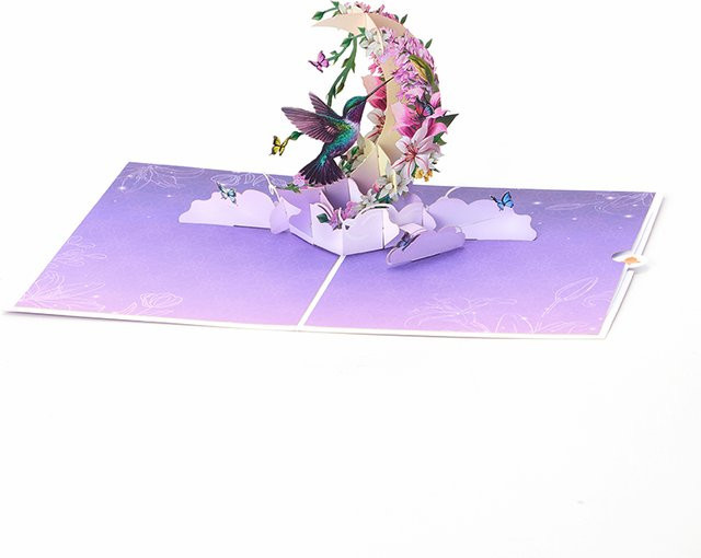 Opjoys 3D-Pop-Up-Karte Lila Kolibri und Gänseblümchen aus Papier für Familie, Freunde und Liebhaber - Bild 1