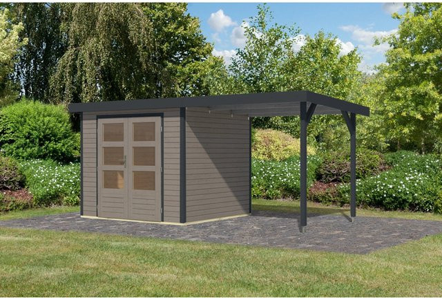 Karibu Gartenhaus Ernesto 3D mit Anbaudach in Wassergrau/Anthrazit B/T/H: 209 x 238 x 213 cm - Bild 1