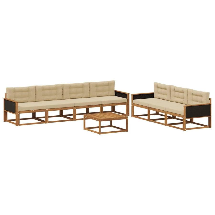 vidaXL Outdoor-Sofagarnitur aus Akazienholz mit Kissen, 8-teiliges Set in Natur und Beige, UV-beständig und wetterfest - Bild 2
