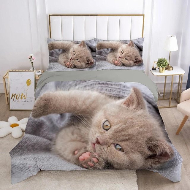 Bettwäscheset mit Katzen-Print von Binchi Fitness, grau, Polyester, B/H: 140 x 210 cm - Bild 1