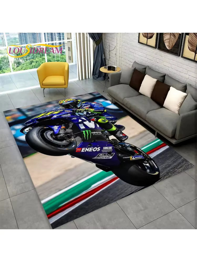 VIKAMA 3D-Motorrad-Renn-Teppich in Multicolour, rutschfeste Bodenmatte für Kinderzimmer, Wohnzimmer oder Schlafzimmer - Bild 2