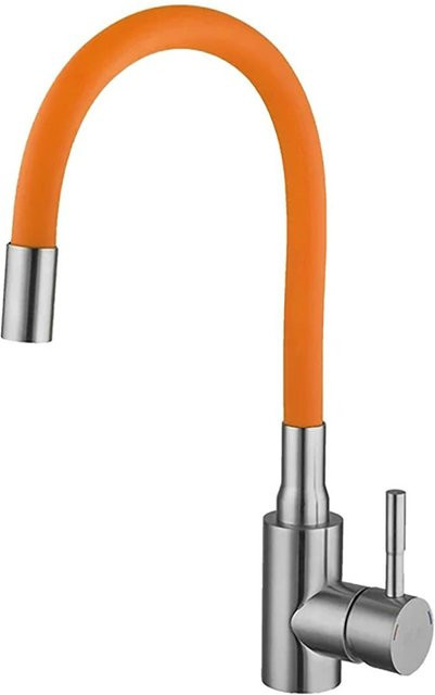 ULA Küchenarmatur mit buntem Schlauch aus Edelstahl, Einhebelmischer Spültischarmatur für die Küche, Orange/Mehrfarbig - Bild 1