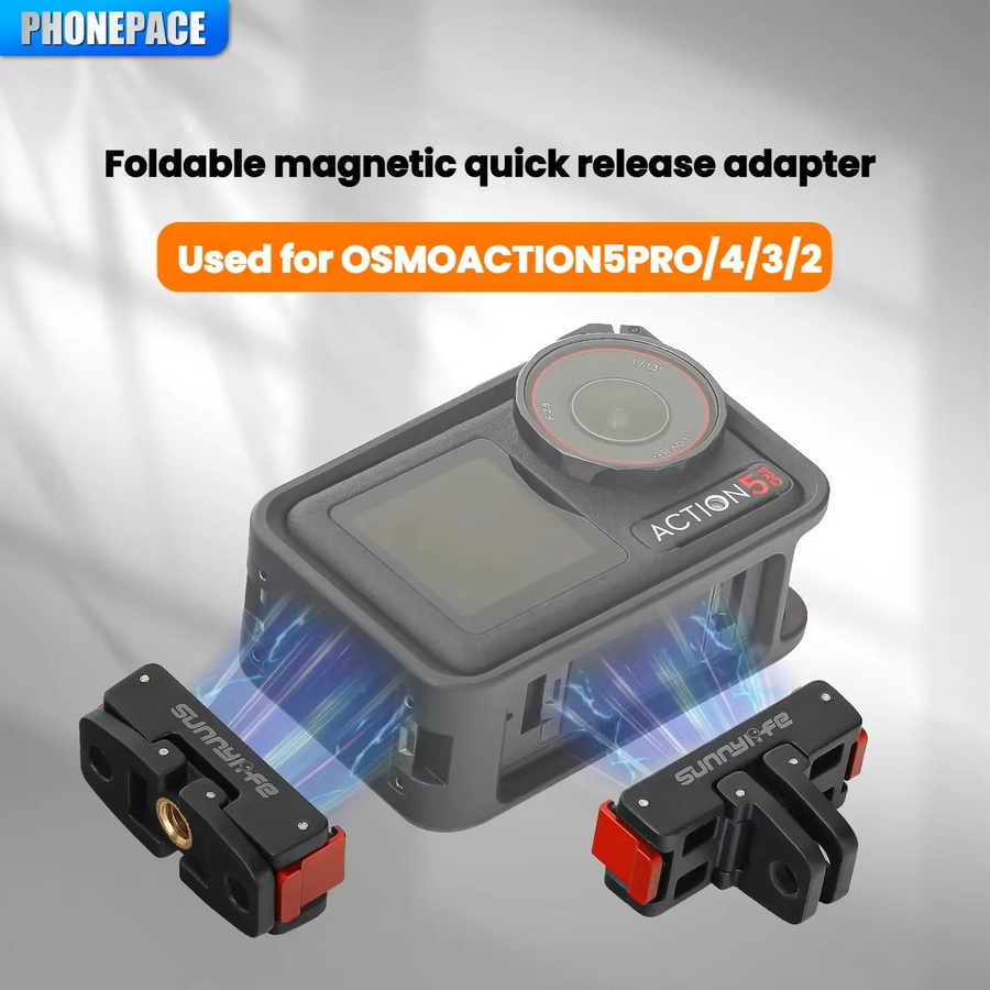 DJI Magnetischer Adapter-Halter für Osmo Action 5 Pro 4 3, Faltbare Schnellverschluss-Halterung und Kamera-Stativ-Adapter, Schwarz - Bild 2