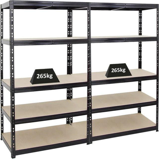 2x PROREGAL Schwerlastregal Tiger Schwarz mit 5 Ebenen, H x B x T: 180 x 100 x 60 cm, Fachlast 265 kg - Bild 1