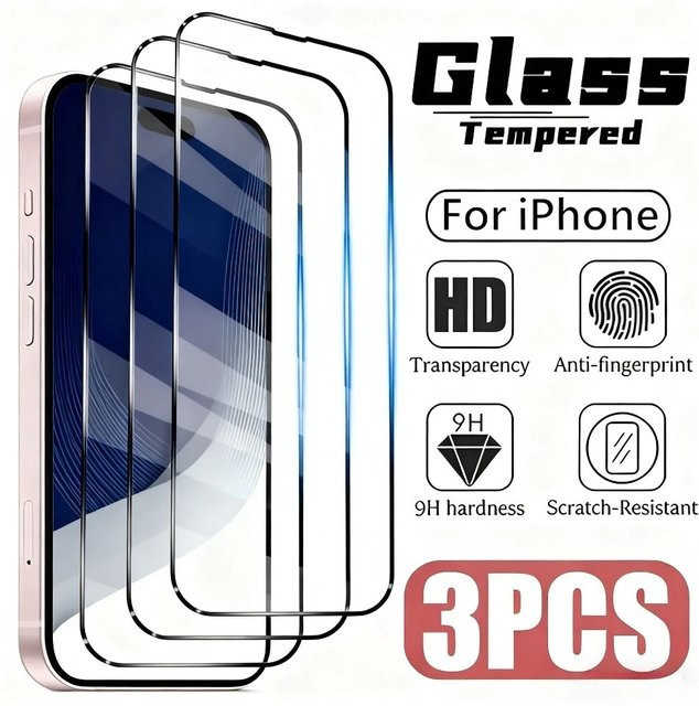 3er-Pack Full Cover Displayschutzfolie aus gehärtetem Glas für Apple iPhone in Transparent - Bild 1