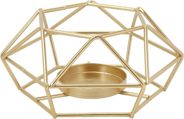 Koogeelife Geometrischer Teelichthalter aus Metall im minimalistischen nordischen Stil, beige und gold - Bild 1