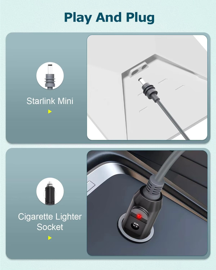 Starlink Mini DC-Stromkabel mit USB-C und Zigarettenanzünder, 12 V Auto-Stromkabel in Grau - Bild 2