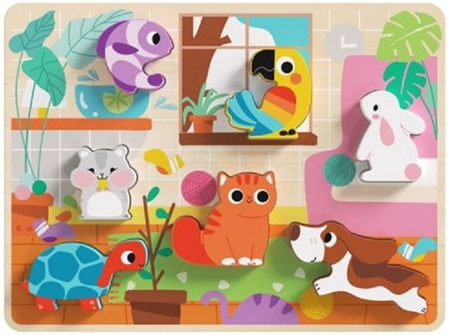 Tooky Toy 3D Holz-Puzzle Tiere 8-teiliges Set ab 12 Monaten hellbraun - Bild 1