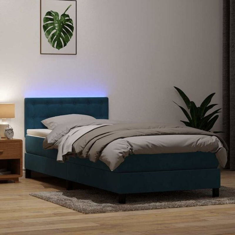 vidaxl Boxspringbett mit Matratze aus Samt in Blau, B/T/H: 80 x 220 x 78 cm - Bild 1