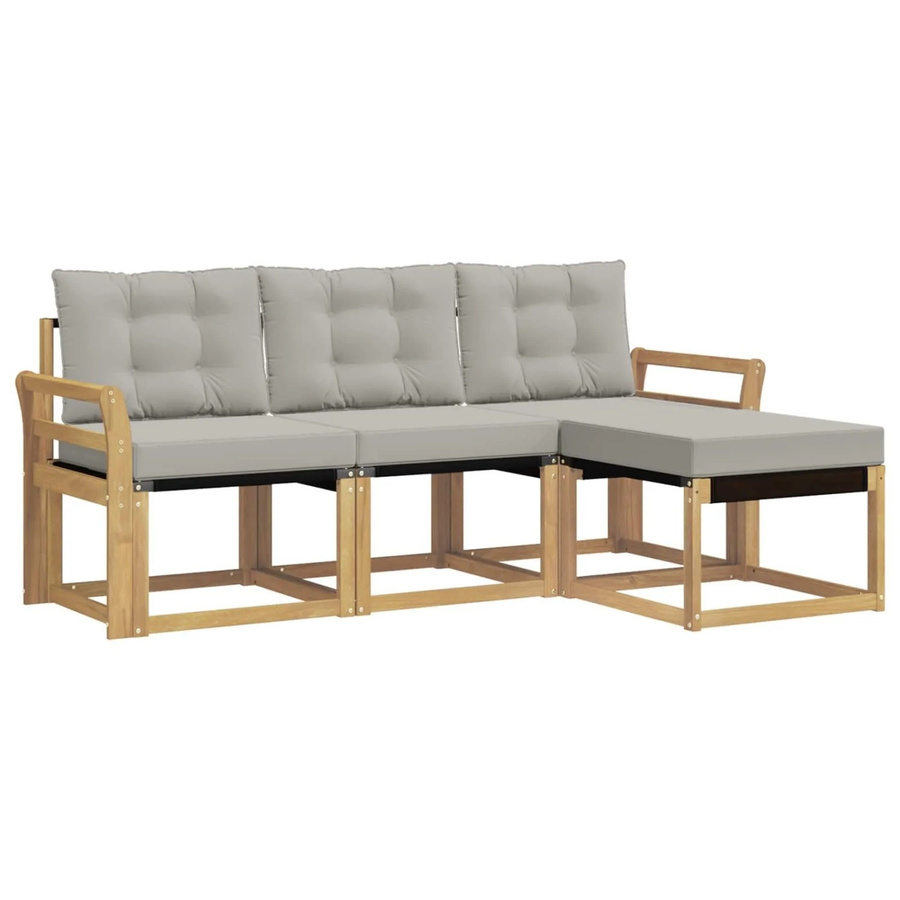 vidaXL Outdoor-Sofagarnitur 4-teilig in L-Form aus Akazienholz mit Textilene und Kissen in Weiß-Hellgrau - Bild 2