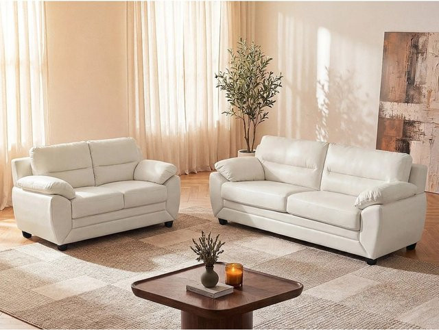 Vente-unique Couchgarnitur Manoa Weiß, 3+2 Sitzer, Breite: 201 cm, Tiefe: 163 cm - Bild 1