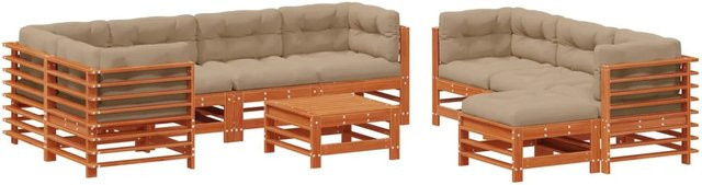 vidaXL Garten-Lounge-Set aus massivem Kiefernholz in Braun mit 10-teiliger Polstergarnitur im L-Shape Design - Bild 1