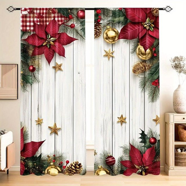 2er Set Weihnachts-Schneemann Vorhänge von Yiran Furniture aus Polyester, halbtransparent mit Digitaldruck, Mehrfarbig, Breite: 100 cm, Höhe: 130 cm - Bild 1