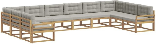 vidaXL Outdoor-Sofagarnitur in U-Form aus massivem Akazienholz mit 10-teiligem Set in Weiß-Hellgrau - Bild 1