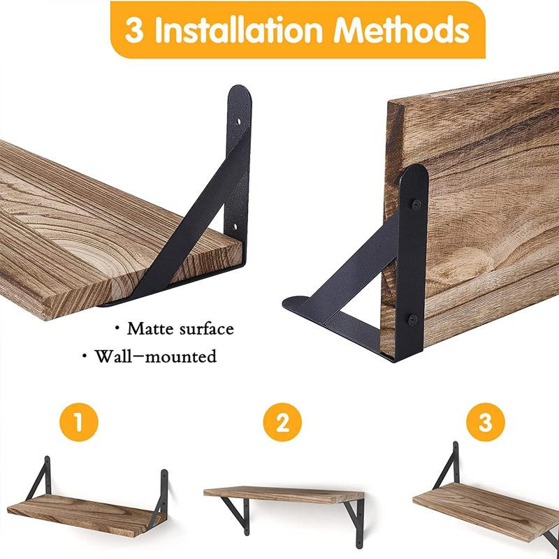 Wandhängendes Schwebendes Wandregal aus Massivholz in Braun mit Edelstahl-Elementen für Badezimmer und Küche - Bild 5