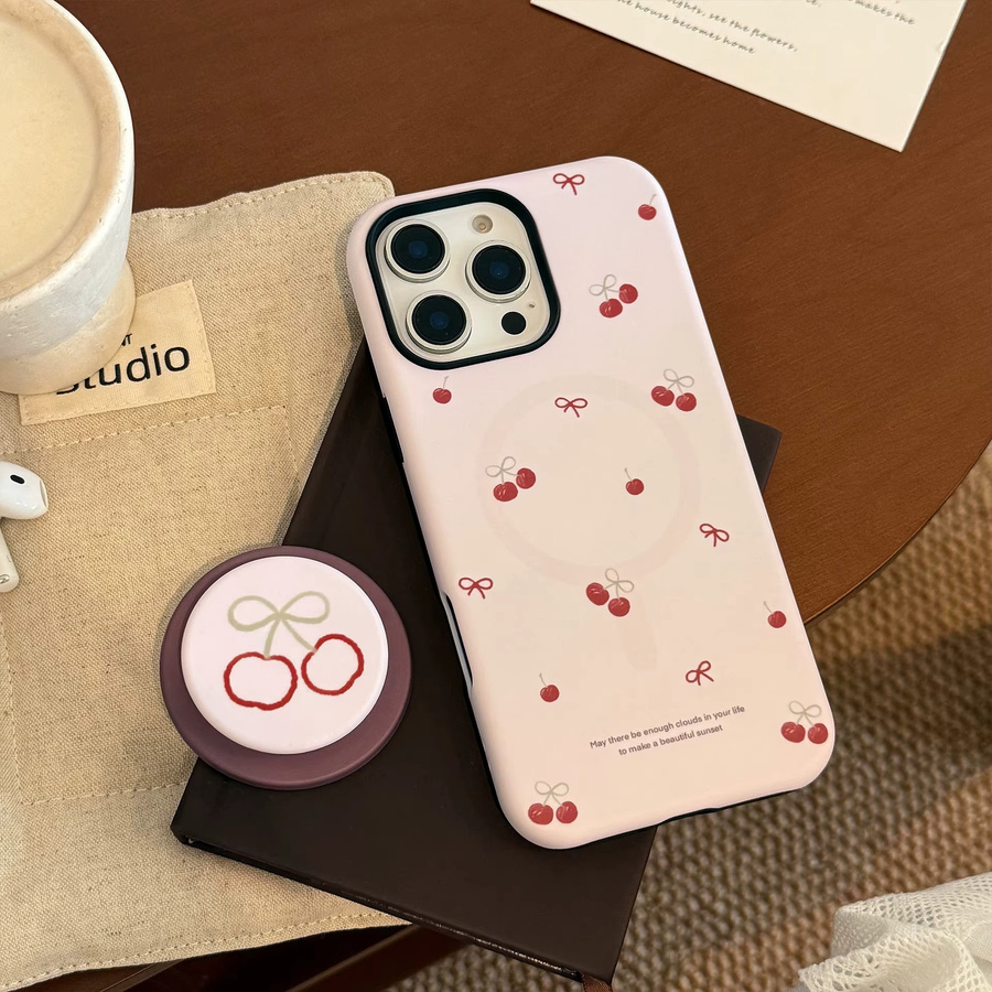 MUQGEW Koreanische Cartoon-Kirsche-Handyhülle mit magnetischer Halterung für iPhone 17, 16, 15, 14, 13, 12, Mini 11, Pro Max, stoßfeste Schutzhülle - Bild 3