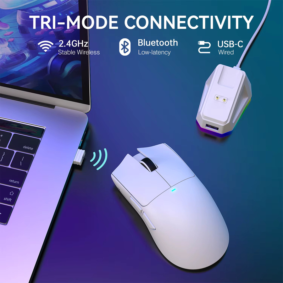 ATTACK SHARK X11 Kabellose Gaming-Maus in Weiß mit RGB-Beleuchtung, 22.000 DPI und optischem PAW3311-Sensor - Bild 2