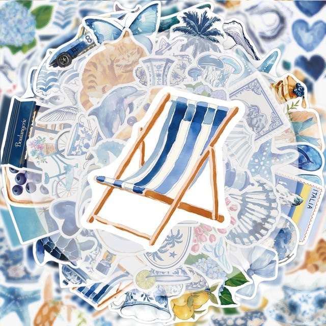 50 Blue Ocean Graffiti-Aufkleber in Blau zur Dekoration von Wasserflaschen, Laptops und Skateboards - Bild 1