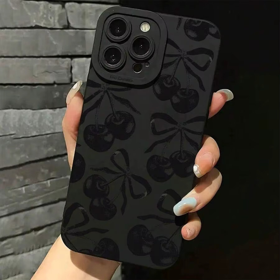 Schwarze Handyhülle mit Kirschmuster für Apple iPhone 11 bis iPhone 17 Pro Max und XS XR XS Max mit Anti-Sturz-Schutz - Bild 3