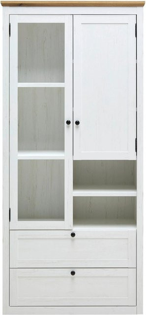 Mömax Vitrine Korsika in Eichefarben und Weiß mit Soft-Close-Türen und Glasregalen, H x B x T: 195 x 90 x 43 cm - Bild 1