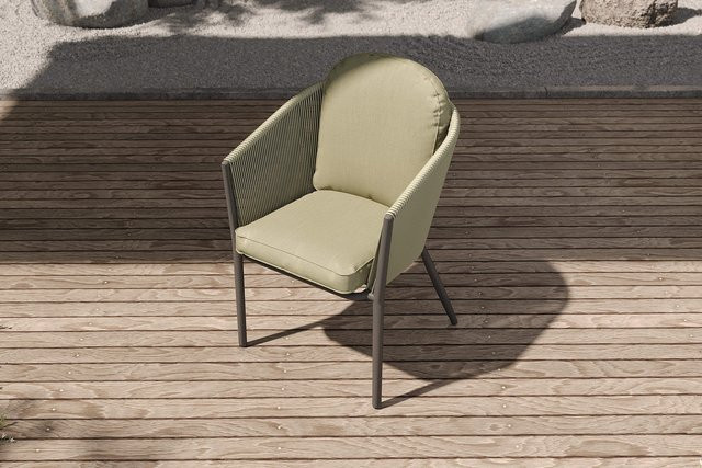 OUTFLEXX Tavio Dining Sessel in Grün/Anthrazit mit Aluminiumgestell, Rope-Geflecht und Kissen, B/T/H: 58,5 x 61 x 80 cm - Bild 1