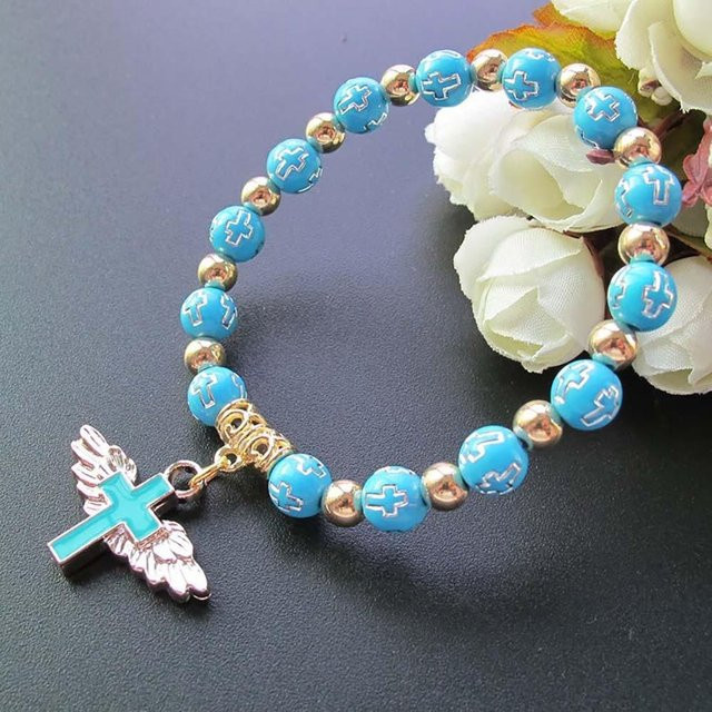 HMM Armband, Engel-Kreuz-Rosenkranz, Perle, Messing, Blau, Unisex - Bild 1