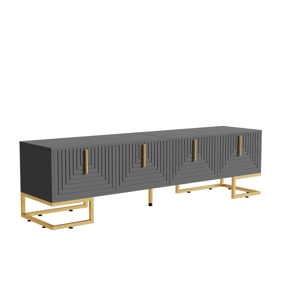 okwish TV Schrank Grau mit strukturierten Türen und goldenen Griffen sowie Füßen für dein Wohnzimmer B/T/H: 170 x 40 x 45,5 cm - Bild 2