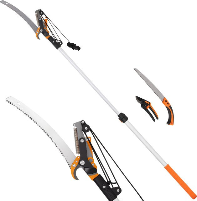 Outsunny 2-in-1 Gartensäge mit Teleskopstange aus Aluminium in Orange, Astsäge und Gartenschere mit Sicherheitsverschluss, Länge: 135-199 cm - Bild 1