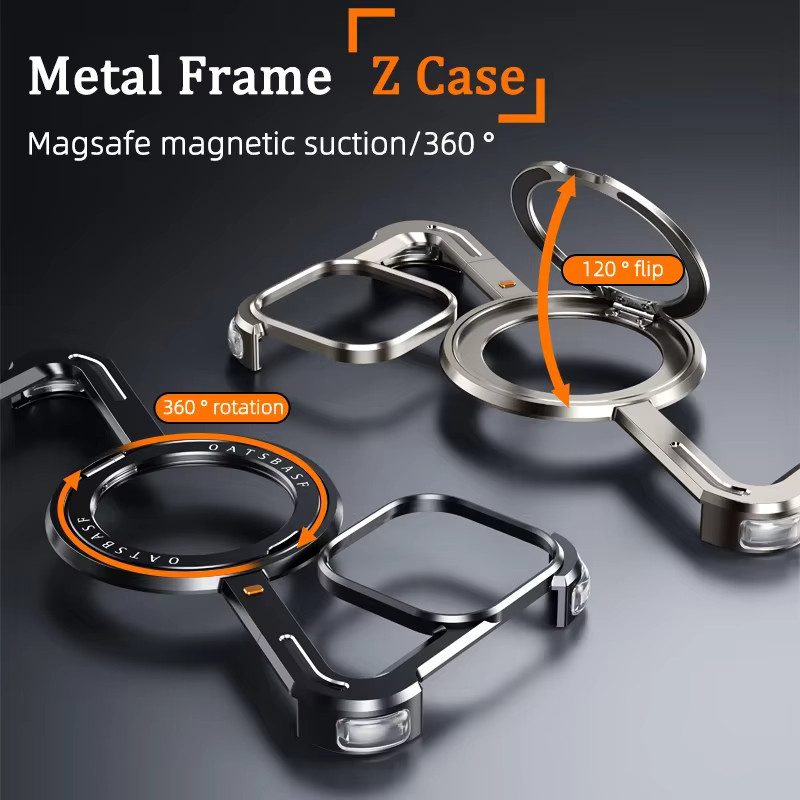 Magnetische Luxus Handyhülle aus Titanlegierung für iPhone 13 14 15 Pro Max Plus in Schwarz mit 360 Grad Halterung und stoßfestem Randlos-Design - Bild 4