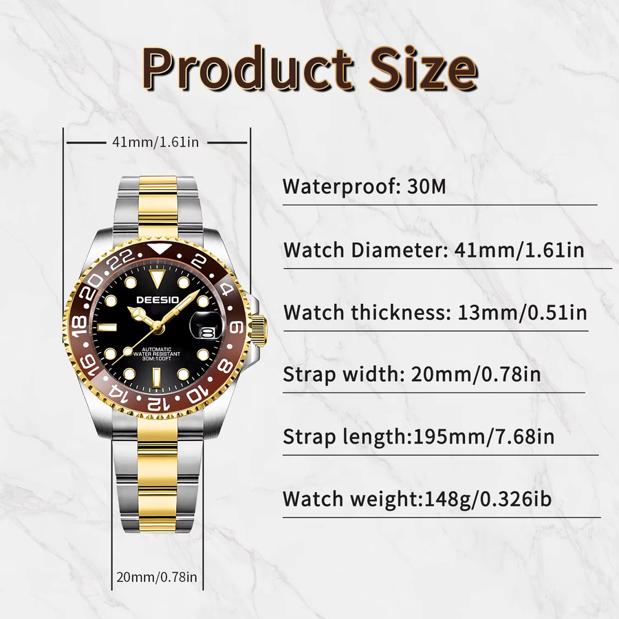 Deesio Armbanduhr, Automatik, Edelstahl, Schwarz, Herren - Bild 5