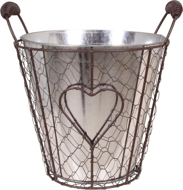 Eimer mit Metallnetz und Griffen in Braun und Silber, B/T/H: 22 x 14 x 20 cm - Bild 1