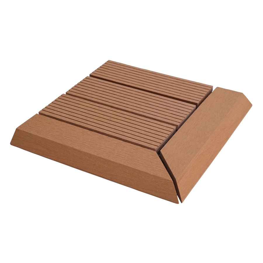 BERLINLODGE WPC Eck-Bodenfliese mit Abschluss in Teak Linear, Farbe Braun, B/T: 30 x 30 cm - Bild 2