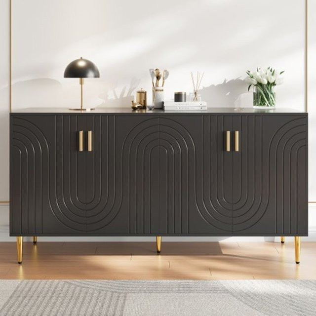 Sideboard MUVOE mit Wellendesign in Schwarz und Gold, B/T/H: 152 x 40 x 75 cm - Bild 1