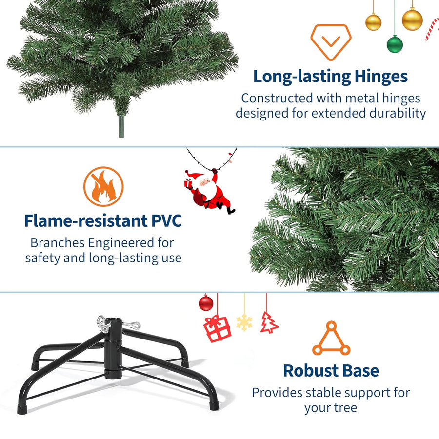 HiMISS Künstlicher Weihnachtsbaum mit Metallbasis aus PVC, Höhe: 182,88 cm - Bild 3