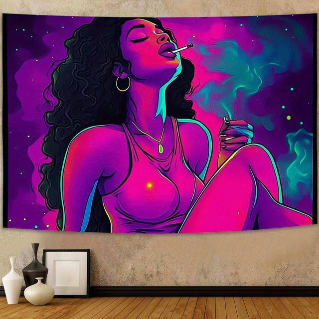 VIKAMA Neon Art Wandteppich Damen, Psychedelic Abstract Wandkunst im Vintage Stil, Mehrfarbig, B/H: 60 x 40 cm - Bild 1