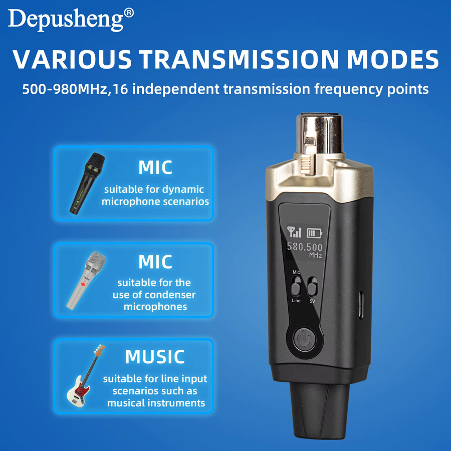 Depusheng MA5 Professionelles drahtloses Funkmikrofonsystem mit XLR für dynamische und Kondensatormikrofone, Schwarz - Bild 3