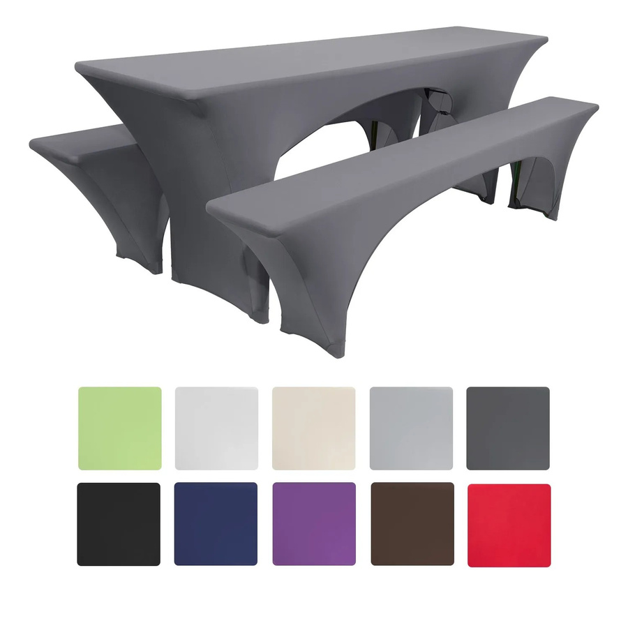 Beautissu Victoria Biertischhusse 3-teiliges Stretch-Set in Anthrazit für rechteckige Tische mit 50 cm Höhe - Bild 2