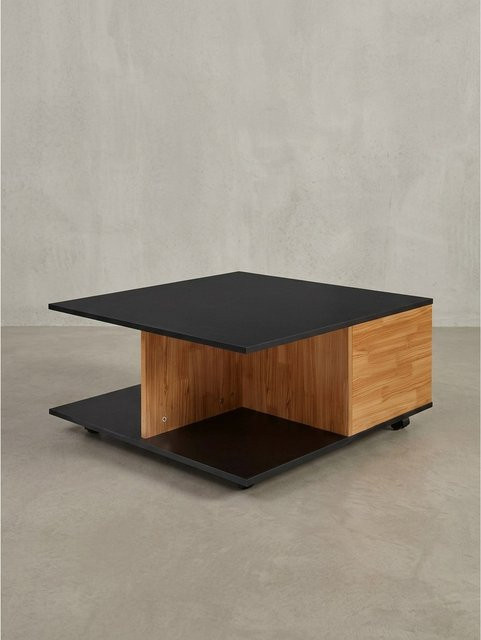 KADIMA DESIGN Couchtisch modern mit Rollen und Schubladen in Braun-Schwarz B/T/H: 70 x 70 x 36,5 cm - Bild 1