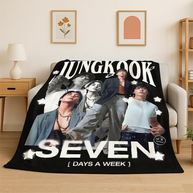 Rouxin ten Kpop B-BTS Jeon Jung Kook JK Flanelldecke, weiche und warme Überwurfdecke in Schwarz, B/B: 100 x 150 cm - Bild 1
