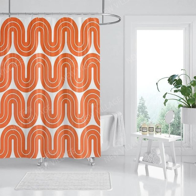 Wasserdichter Duschvorhang Warmth Home in Orange mit abstraktem Boho-Design aus Polyester, B: 200 cm, H: 200 cm - Bild 1